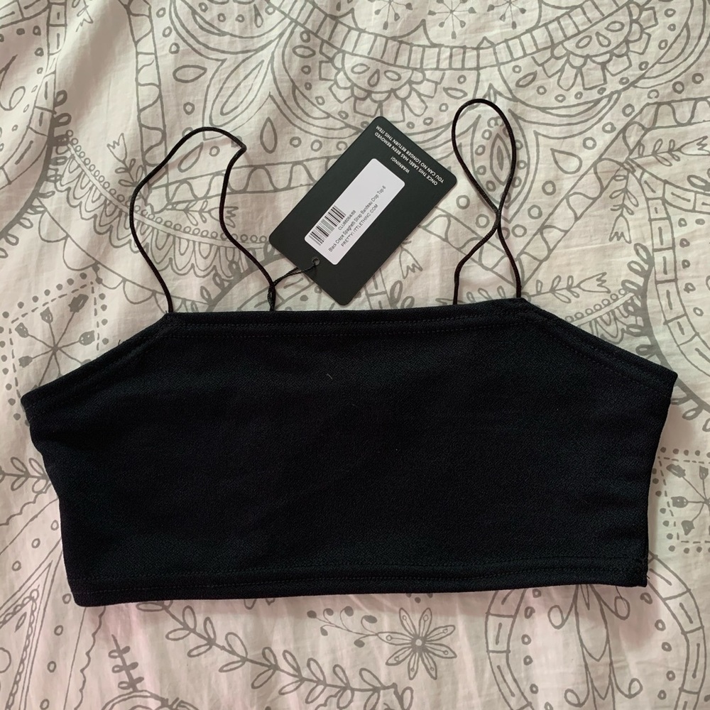 PLT Black Crepe Spaghetti Strappy Bandeau Crop Top